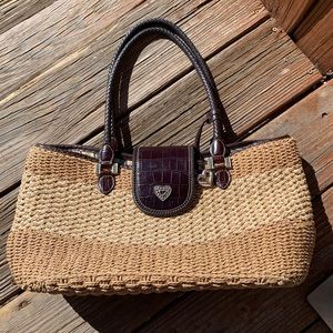 BRIGHTON WOVEN TWO TONE STRAW BAG BROWN TRIM